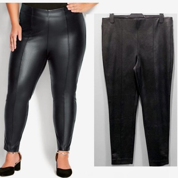 Laura Black Faux Leather Stretch Leggings Size 16 - Picture 1 of 12